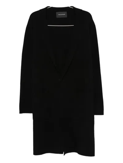 Tagliatore V-neck Wool Coat In Black