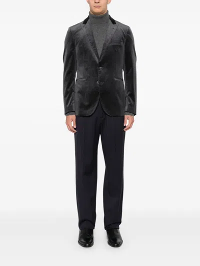 Tagliatore Velvet Blazer In Grey