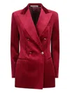 Tagliatore Velvet Double-breasted Blazer In Burgundy