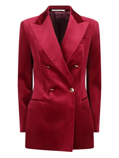 Tagliatore Velvet Double-breasted Blazer In Burgundy