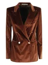 Tagliatore Velvet Double-breasted Blazer In Brown