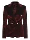 Tagliatore Double-breasted Velvet Blazer Gold-tone Buttons In Burgundy