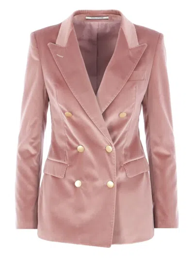 Tagliatore Velvet Double-breasted Jacket In Pink