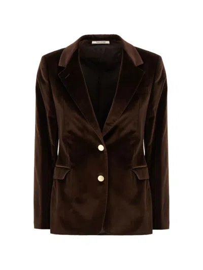 Tagliatore Velvet-effect Blazer In Brown