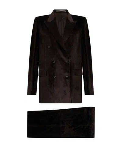 Tagliatore Velvet Jacket And Trousers Set In Brown