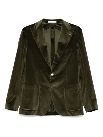 Tagliatore Velvet Single-breasted Blazer In Green