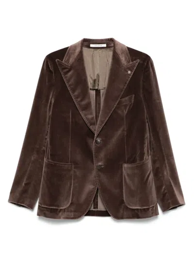 Tagliatore Velvet Single-breasted Blazer In Brown