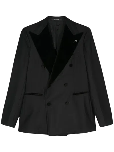 Tagliatore Velvet-trim Double-breasted Blazer In Black