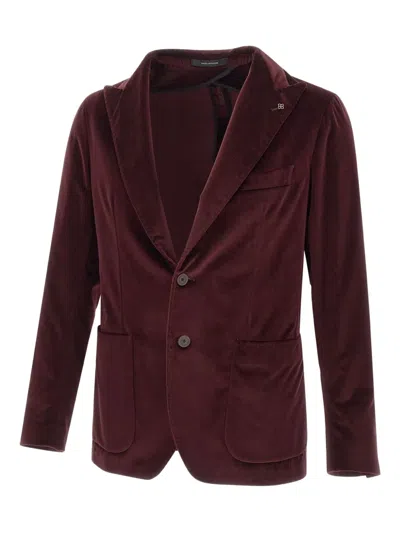 Tagliatore Velvet Two-button Jacket In Burgundy