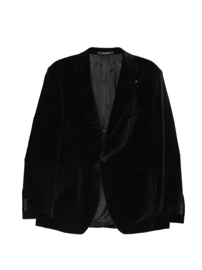 Tagliatore Velvet-effect Peak-lapel Jacket In Black