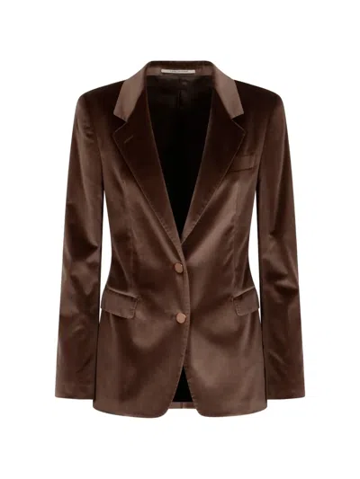Tagliatore Velvet-effect Peak-lapels Blazer In Brown