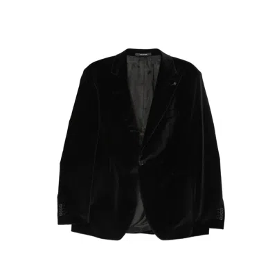 Tagliatore Velvet-finish Cotton Blazer In Black