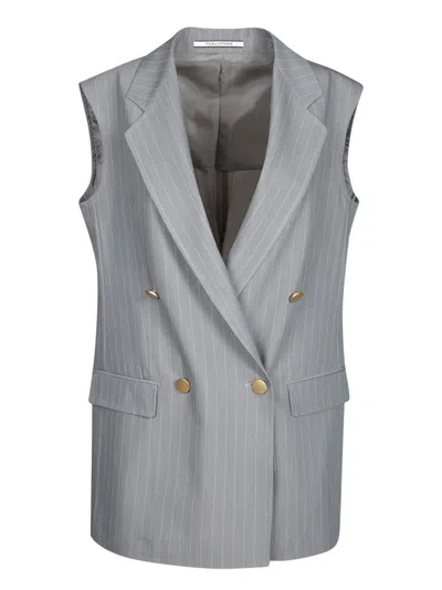 Tagliatore Pinstriped Double-breasted Tailored Vest In Grey