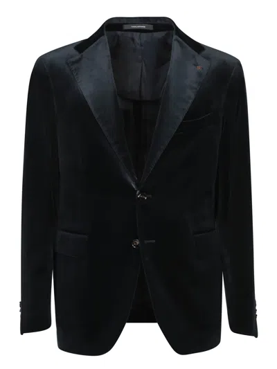 Tagliatore Vesuvio Black Velvet Jacket In Blue