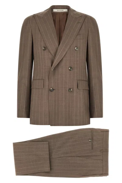 Tagliatore Pinstriped Double-breasted Suit In Brown