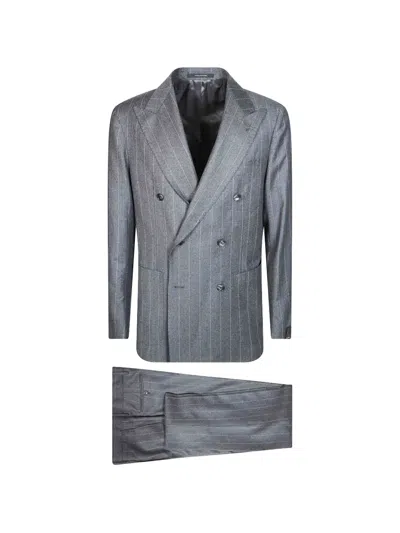 Tagliatore Vesuvio Pinstripe Double-breasted Suit In Gray