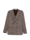 Tagliatore Double-breasted Striped-pattern Suit In Brown
