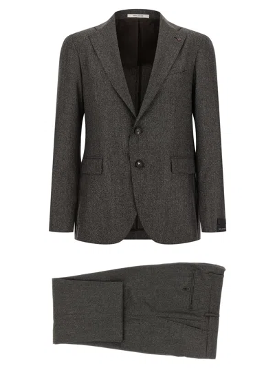 Tagliatore Micro Houndstooth Pattern Wool Suit With Blazer And Tailored Pants In Brown