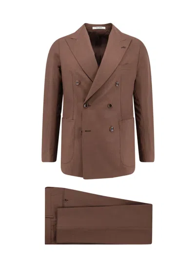 Tagliatore Virgin Wool And Silk Suit In Brown