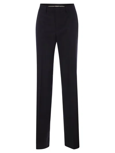 Tagliatore Virgin Wool And Silk Tailored Trousers In Blue