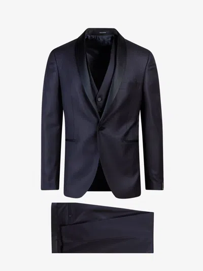 Tagliatore Virgin Wool And Silk Trouser With Vest In Blue