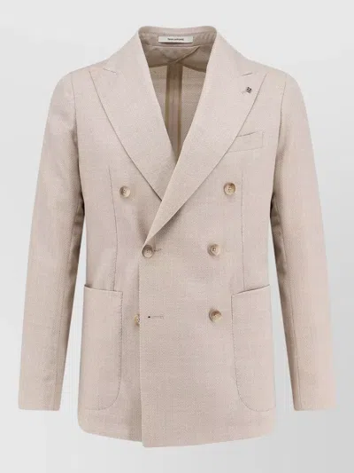Tagliatore Double-breasted Herringbone Wool Blazer In Neutral