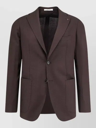 Tagliatore Virgin Wool Blazer Notch Lapel Herringbone In Brown