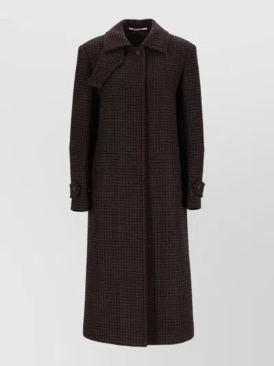 Tagliatore Virgin Wool Houndstooth Long Coat In Brown