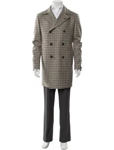 Pre-owned Tagliatore Virgin Wool Houndstooth Print Peacoat W/ Tags In Neutral