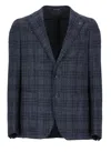 Tagliatore Monte Carlo Tweed Wool Jacket With Brooch In Blue