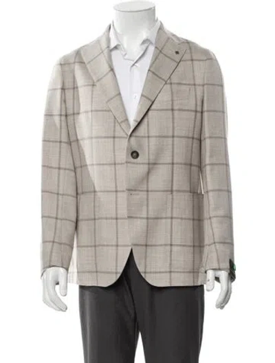 Pre-owned Tagliatore Virgin Wool Plaid Print Blazer In Neutral