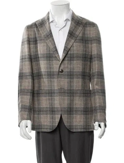 Pre-owned Tagliatore Virgin Wool Plaid Print Blazer In Neutral
