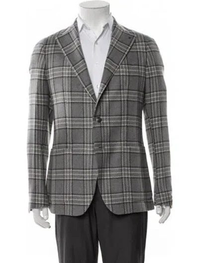 Pre-owned Tagliatore Virgin Wool Plaid Print Blazer W/ Tags In Gray
