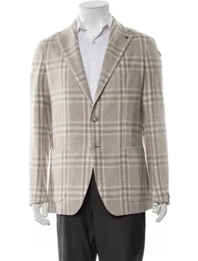 Pre-owned Tagliatore Virgin Wool Plaid Print Blazer W/ Tags In Neutral