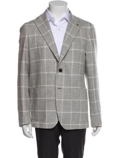 Pre-owned Tagliatore Virgin Wool Plaid Print Coat In Gray