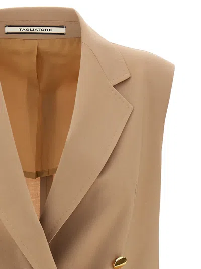 Tagliatore Virgin Wool Sleeveless Women's Jacket In Brown