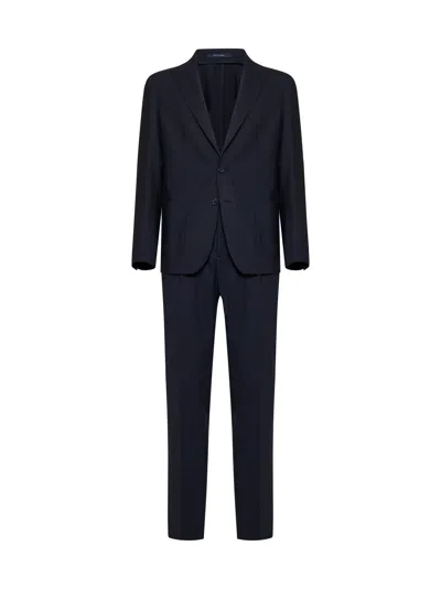 Tagliatore Virgin Wool Stretch Pant Suit In Blue