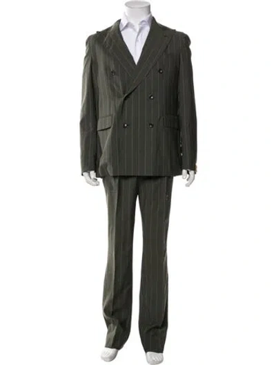 Pre-owned Tagliatore Virgin Wool Striped Two-piece Suit In Green
