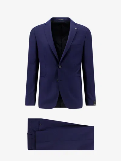 Tagliatore Virgin Wool Suit With Removable Iconic Brooch In Blue