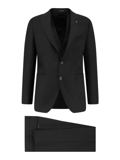 Tagliatore Virgin Wool Suit With Waistcoat In Black
