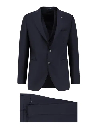 Tagliatore Virgin Wool Suit With Waistcoat In Blue