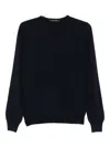 Tagliatore Crew Neck Long Sleeve Ribbed Sweater In Blue