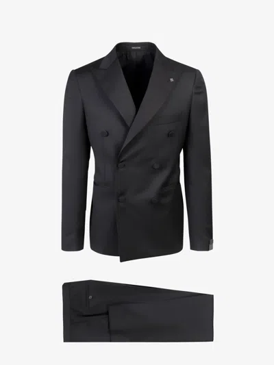 Tagliatore Virgin Wool Tuxedo With Removable Brooch In Black