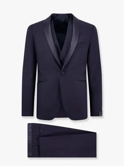Tagliatore Virgin Wool Tuxedo With Vest In Purple