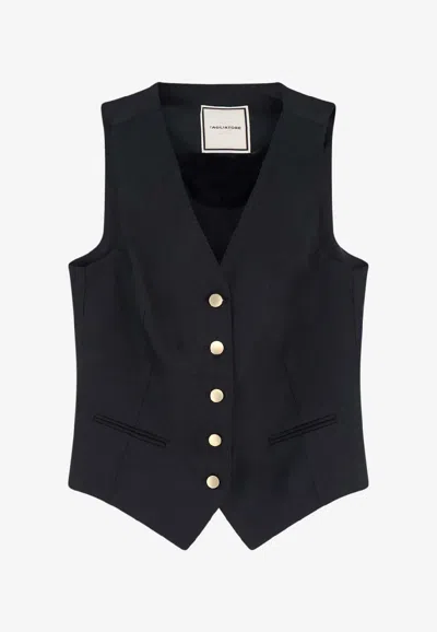Tagliatore V-neck Linen Vest In Blue