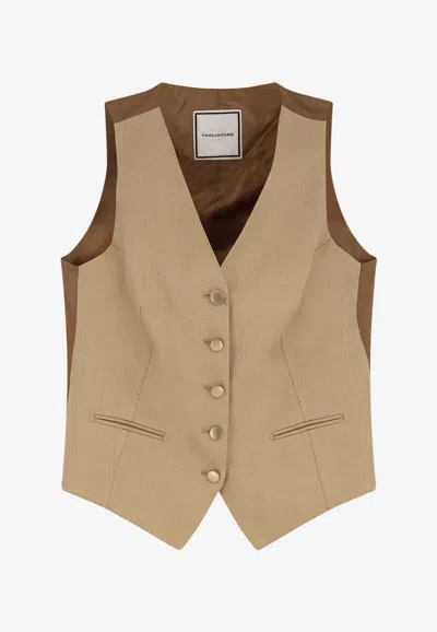 Tagliatore V-neck Linen Vest In Brown