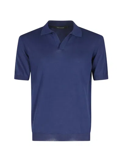 Tagliatore V-neck Short-sleeve Polo Shirt In Blue
