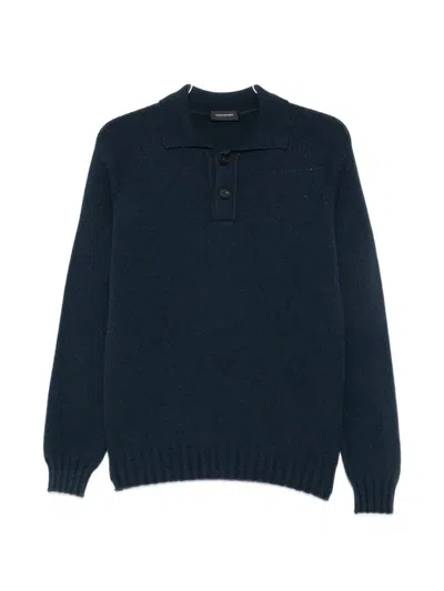 Tagliatore Voltaire Knit Raglan-sleeve Polo Shirt In Blue