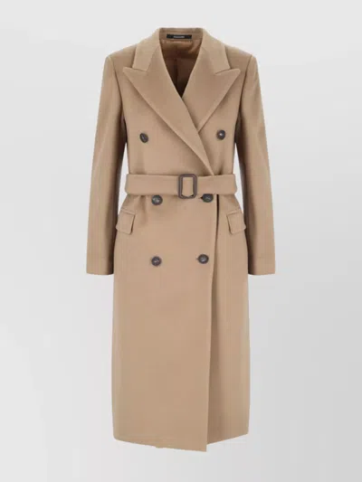 TAGLIATORE WAIST BELTED BUTTONED LONG LAPEL JACKET