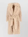 Tagliatore Waist Belted Long Length Textured Hooded Jacket In Brown